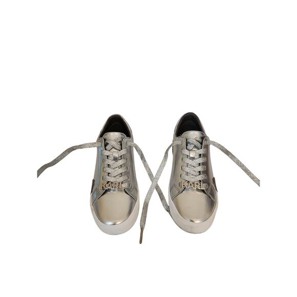 NIB Karl Lagerfeld Women's Melora Lace-Up Sneaker Silver 8.5M - Picture 4 of 7
